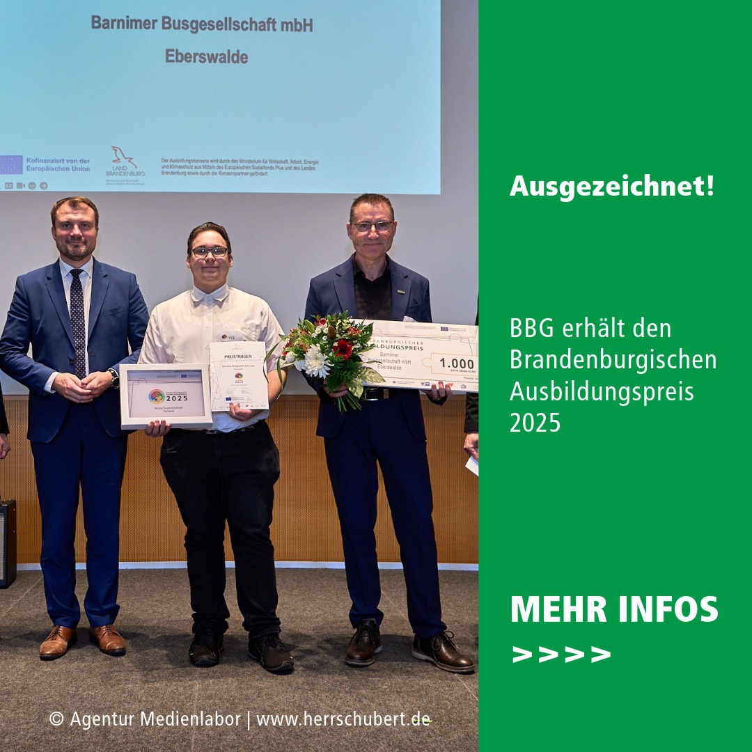 BBG Mitarbeiter nehmen den Brandenburgischer Ausbildungspreis 2025 entgegen